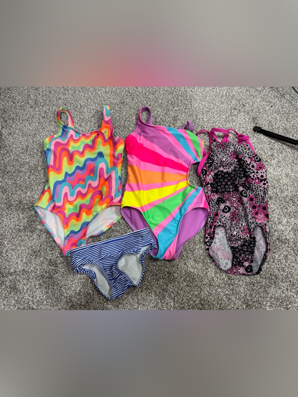 Bundle of Girls Swimsuits & Rash Guard - Rainbow, Gingham & Floral - Size S 6/7